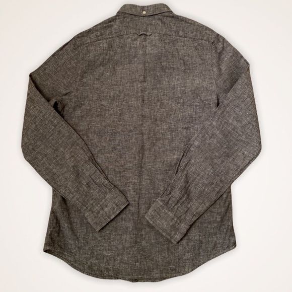 URBANMAN Linen Blend Heathered Gray Button Down Shirt - Picture 6 of 10